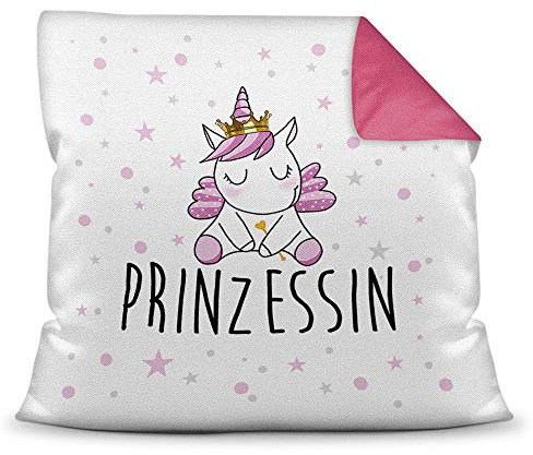 Tassendruck Farbkissen Pink inkl. Füllung mit Spruch Unicorn - Prinzessin Stern - Glitzer/Geschenk-Idee/Stern/Deko-Kissen/Einhorn/Unicorn