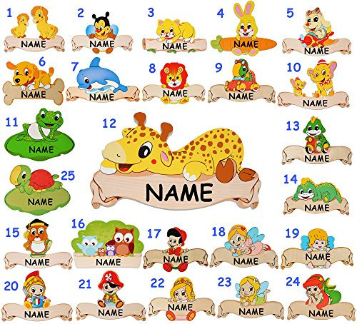 alles-meine.de GmbH Holz - Namensschild/Wandbild/Türschild - süßer Baby Engel - incl. Namen - selbstklebend - für Kinderzimmer/oder Haustier Hundehütte - Tiere für Kinder T..