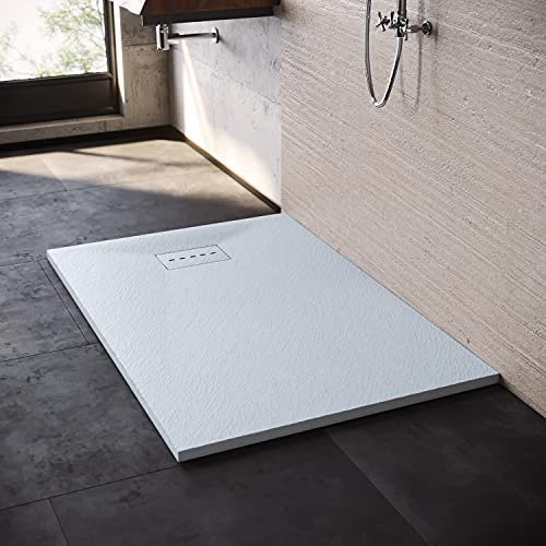 SONNI Duschwanne Schieferoptik und Rutschfeste Struktur 120x80 cm Superflache Duschwanne Alle Größen verfügbar Inklusive Siphon