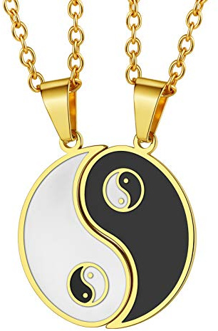 PROSTEEL Yin-Yang Puzzle Anhänger Halskette für Frauen Männer 18k vergoldet Partnerketten Talisman mit 50+5cm Rolokette traditionelle chinesische Modeschmuck Accessoire