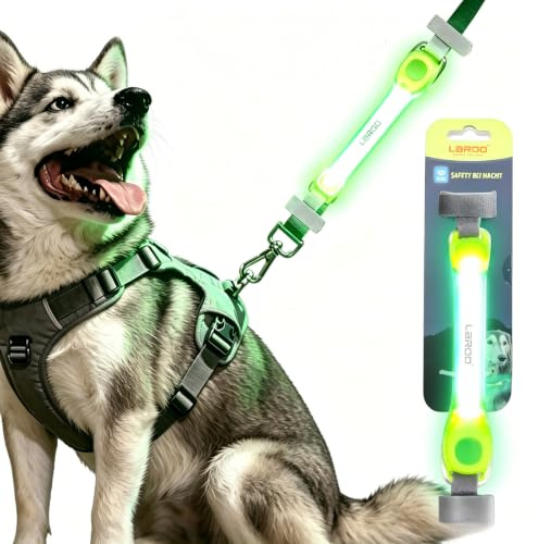 LaRoo Sicherheits LED Leuchtband für Hunde Katzen,mit Klettverschluss,Einfach an Halsband Leine und Geschirr zu Befestigen,Wasserabweisend Outdoor Sportarten (Grün)
