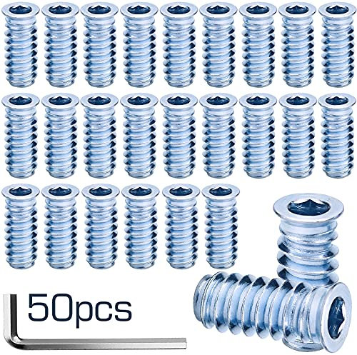 50 Stk Einschraubmutter Holz M10x25 Gewindebuchse Gewindeeinsatz Einschraubmuffen mit Abdeckrand Gewindeeinsatz Muttern Hex Innensechskantmuttern aus verzinktem Stahl