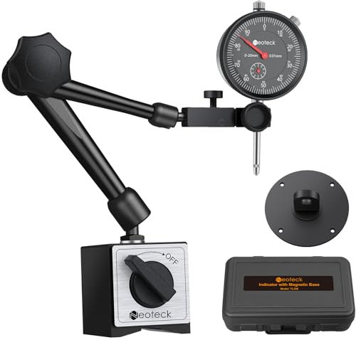 Neoteck Dial Indicator Gauge and Magnetic Base Set - 0-20 mm Measuring Tool - Max Pull 176lbs (80kg) - Black
