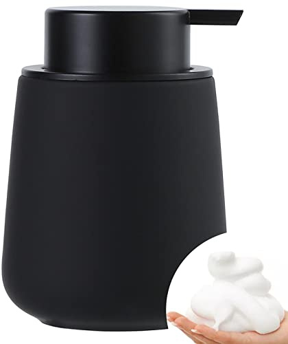 Bosilunlife Ceramic Foaming Soap Dispenser - 12Oz Bathroom Countertop Kitchen Dish Soap Pump Dispenser Foam Soap Dispenser - Rubber Paint Black