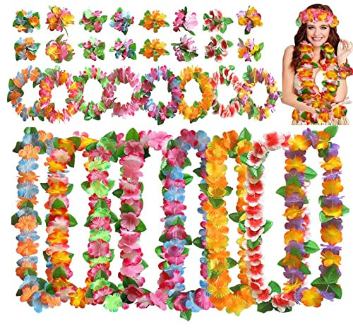 Hawaii-Girlanden, 32 Stück, hawaiianische Leis-Kostüm, Blumengirlanden, tropische Party-Dekorationen für Party-Dekoration, Sommer, Strand, Gartenparty