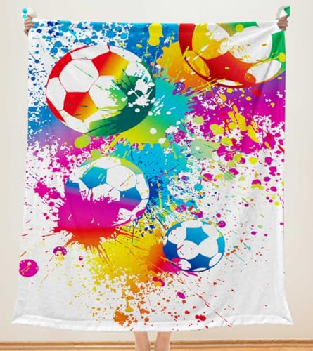Goodbath Fußball Decke, Bunte Fußball Fleece Wurf Decke für Couch Sofa Bett Home Office,200 x 150 cm