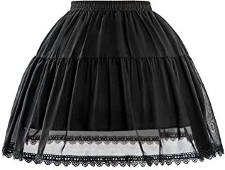 Enaguas de Crinolina para Mujeres y niñas, 2 Faldas de aro Ajustables de Encaje, Falda Corta Lolita para Vestido de Cosplay, Negro, Talla única