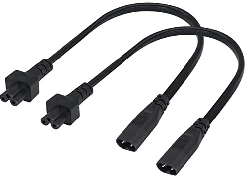 AAOTOKK (2-Pack) IEC 320 C8 to C5 AC Adapter Cable,7.5A 125V Figure 8 Male to Mickey Mouse 3Pole Female AC Power Converter Cable for TV PC Computer Monitor Projector Printer etc(33Cm/1ft)(C5 to C8)