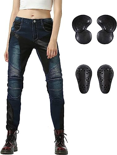 LINGKY Motorradhose Damen, Sportliche Motorrad Hose mit Geradem Bein, Motorrad Schutzhose Motorrad Jeans Damen mit abnehmbar CE Protektoren an Hüfte und Knie