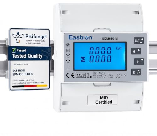 EASTRON SDM630-M Stromverbrauchsmesser – Nachfolger von SDM630 V2/V3 – 1/3 Phasen Stromzähler Hutschiene – Modbus RS485 RTU, 100A kWh, Impulszähler & LCD-Display