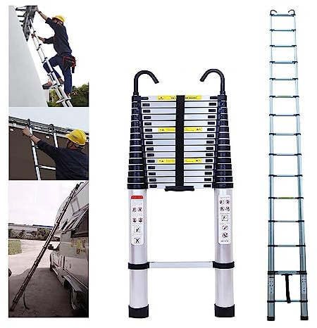 Telescoping Ladder Extension Ladder Multi Purpose Ladders 20FT Collapsible Ladder with 2 Detachable Roff Hooks Heavy Duty Aluminum Telescoping Ladder for Home Clean Gutters, 330 lb Capacity EN131