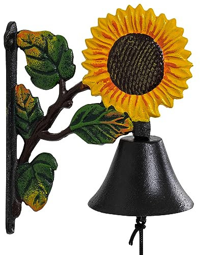 Woodside Cast Iron Door Bell with Sunflower Design, Classic/Antique/Vintage Style for Front Door and Garden, Decorative & Functional