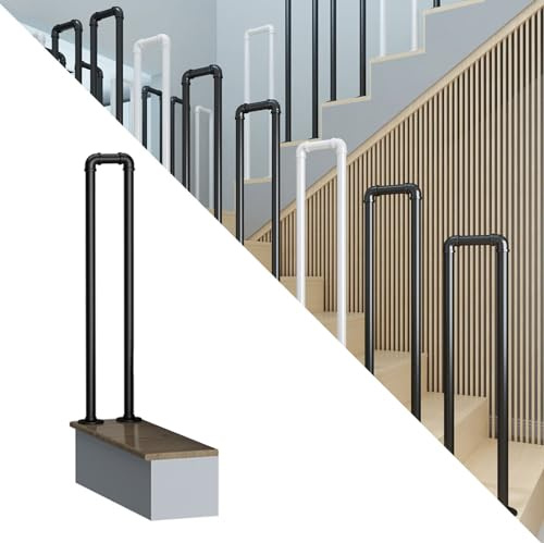 Ywanwj Metal Stairs Handrail Fits Matte Black Stair Rail Wrought Iron Handrail with Installation Kit Hand Rails for Outdoor Steps for Decking Garden Terrace Balcony