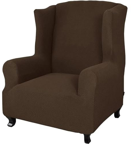 YCDZSW Sesselhusse Ohrensessel Bezüge, Ohrensessel Einfarbig Jacquard Verdicken Schonbezüge Bezug Sesselhusse, Stuhlbezug mit Armlehne Hohe Rückenlehne (Braun)