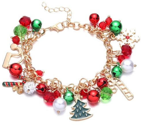 RIXERKOC Weihnachtsarmband für Damen Bunte Weihnachten Accessoires mit Schneeflocke Weihnachtsbaum Perlencharms Armband, Neuheit für Weihnachtspartys und Geschenke