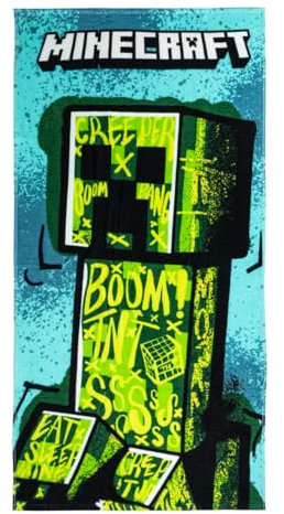 Toalla Infantil de Minecraft - Multicolor - 70x140cm - Elaborada con 100% Algodón de 320 gsm - Toalla Pequeña - Estampado de Creeper - Producto Original Diseñado en España