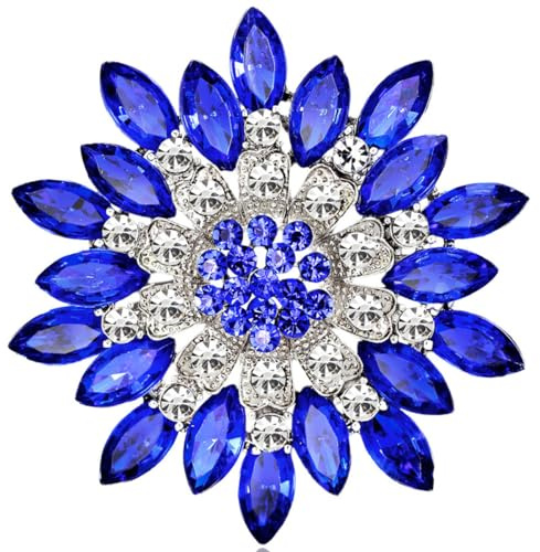 FAIRYGATE Ladies Brooches UK Versatile Clothing Women's Lapel Pin Flower Diamond Crystal Corsage Brooch Blue，B3720