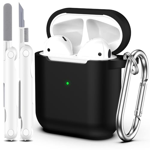 MHYALUDO Custodia per Airpods 1a/2a generazione (2016/2019),cover airpods | Custodia protettiva in morbido silicone per Airpods 1a/2a con LED visibile sulla parte anteriore,Nero