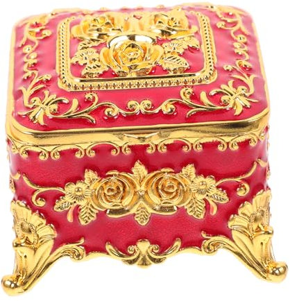 PRETYZOOM Kasten Schmuckkästchen Aus Emaille Dekoratives Armbandetui Halskettenetui Armbandetui Für Den Haushalt Vintage-ring-box Biest-box Ringbehälter Rot Zinklegierung Geschnitzt Zubehör