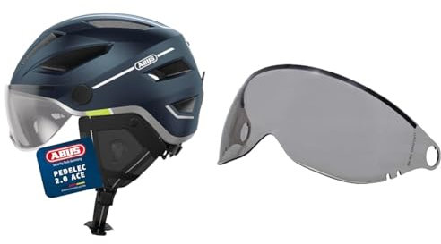 ABUS Stadthelm Pedelec 2.0 ACE - Fahrradhelm mit Rücklicht, Visier, Regenhaube, Ohrenschutz & Ersatzvisier für die Fahrradhelme Pedelec 2.0, Hyban ACE 2.0 und HUD-Y ACE