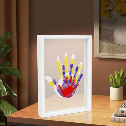 Auauraintt 4 Pezzi Kit per impronte di mani di famiglia, cornice in legno per ricordi artigianali fai-da-te,vernici atossiche,Decorazioni per la Casa,per Genitori e futuri genitori (White)