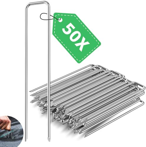 Forever Speed 50x Piquets de Fixation en Acier Galvanisé, Long 150 mm Large 30 mm Ø 3 mm Anti-Rouille Sardines de Fixation pour Non-tissé de Mauvaises Herbes, Clôtures, Paillis, Gazon Artificiel