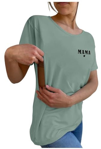 Stillshirt Mit Reißverschluss Rundhalsaus Umstandsshirt Funny Aufdruck Oberteil Locker Mutterschaft Stillfreundliches T-Shirt Frühling Sommer Stillshirt Mit Doppeltem Reißverschluss Stilloberteile