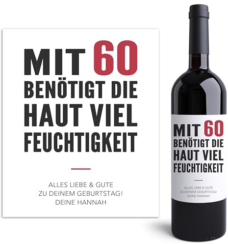 Flaschenaufkleber 60. Geburtstag Weinetiketten personalisiert Flaschenetiketten selbst gestalten Geburtstagsgeschenk Geschenk Wein Etiketten selbstklebend 2 Stück | 10x12 cm