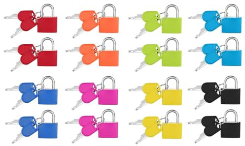 Abiyou 16 Stück Kofferschloss mit Schlüssel, Bunt Kleine Gepäckschloss, Vorhängeschloss mit Schlüssel, Mini Gepäckschloss, Kofferschloss, für Tasche, Schrank, Reisekoffer, Werkzeugkasten (8 Farbe)