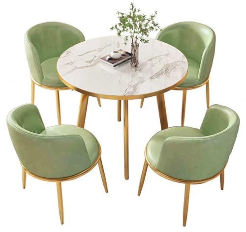 Modernes rundes Besprechungstisch-Set mit 1 Tisch und 4 Stühlen, Büromöbel-Set für Empfangsraum und Wohnzimmer, platzsparendes Design, grüne Farbauswahl