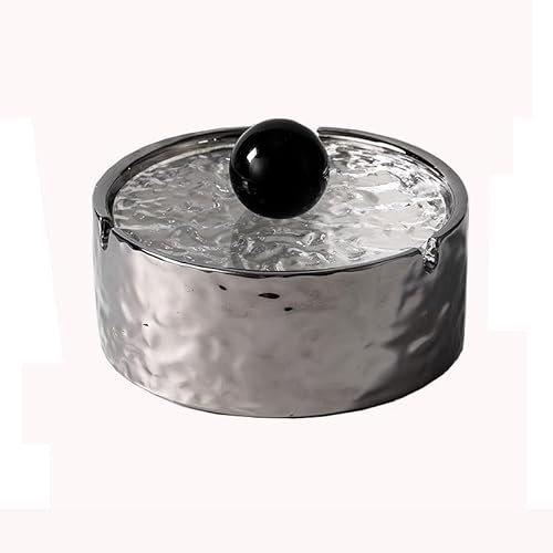 SDA287MZ Aschenbecher Desktop-Keramik-Aschenbecher, tragbarer Reise-Aschenbecher mit Glasdeckel, dekorativer Aschenbecher for Terrasse, Zuhause, Büro, Außen- und Innenbereich Windaschenbecher(Silver)
