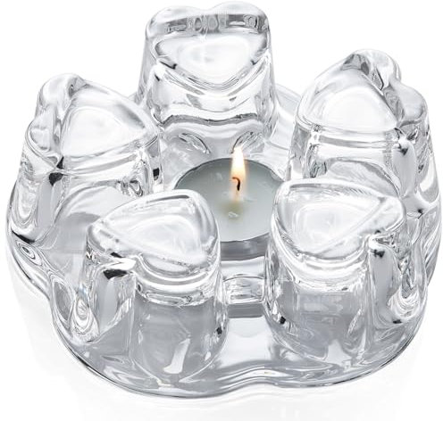 MESNEY Glass Teapot Warmer, Heart-Shaped Crystal, Tea Pot Warmer Heating Base for Teapots, Carafes & Cups, Elegant Design for Tea & Coffee Lovers
