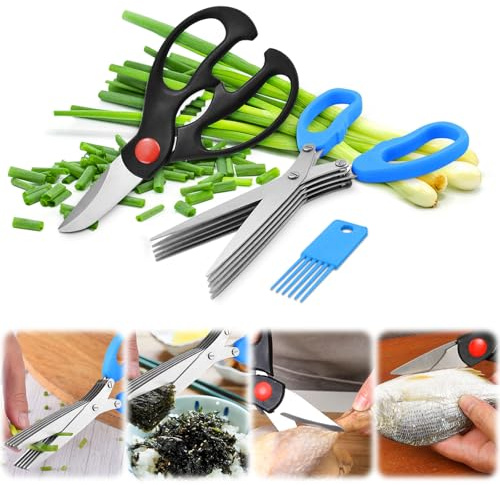 2 Pieces Set herb Scissors,herb Shears,Multi Blade Scissors,herb Cutter Scissors,Scallions Scissors,Kitchen Scissors,Meat Poultry Scissors,Spice Scissors,Food Scissors (Blue)