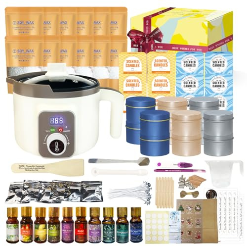 LINGQIAN DIY Kerzen Set Selber Machen mit Digitalem Schmelzer, Elektrisch Kerzengieß Starter Kit Sojawachs Komplettset, 12 Kerzendosen, 12 Duftölen, Kerzenherstellung Set mit Duft