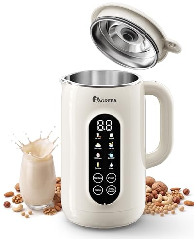 IAGREEA 10-in-1 Nut Milk Maker Machine 304 Stainless Steel Lid BPA Free, 35oz Soy Milk Maker for Homemade Milkshake/Nut/Oat/Plant-Based Drink, 10 Blades Blenders with Delay Start/Boil Water/Self Clean