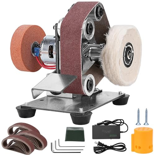 Junchamp Mini Electric Belt-Sander Knife-Sharpener Sanding Machine - Small Bench Grinder Kit 7 Speed Adjustable Power Polisher DIY Polishing Grinding Tool for Knife Making, Wood Metal Working