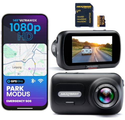 Nextbase® 322GW Dashcam Auto Vorne | Parkmodus 24/7 Parküberwachung | 1080p 60fps Dash Cam | 2,5-Zoll-Bildschirm | Auto Kamera 140 Grad Betrachtungswinkel mit Nachtsicht | Inklusive 64GB MicroSD Karte