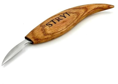 STRYI Coltello professionale da intaglio e dettaglio, 38 mm, realizzato a mano, per dettagli fini e intaglio, lama in acciaio al carbonio, manico in legno di quercia
