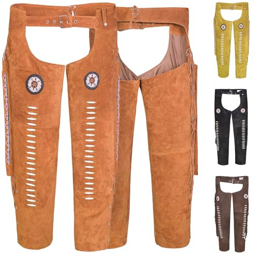 German Wear Chaps Fransenhose Reiter Cowboy Western Lederchaps Lederhose (DE/NL/SE/PL, Numerisch, 50, Regular, Regular, Kastanienbraun)