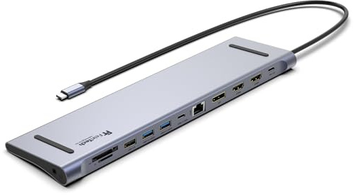 FeinTech CX301 USB C Docking Station 2X HDMI, 1x DisplayPort, 12in1 Hub, Dual Display 4K 60Hz, Triple Display 4K 30Hz, 100W PD, Gigabit Ethernet LAN, 4X USB-C/USB-A Ports, SD/TF Kartenleser