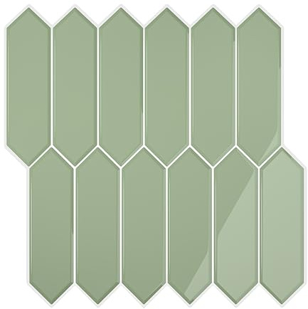 VEELIKE Crédence Adhésive Cuisine Vert Sauge 6 Pièces 3D Stickers Carrelage Adhesif Mural Salle de Bain Vert Écailles de Poisson Carreaux Adhesif Cuisine Blanchisseries Cheminée 30.5 cm × 30.5 cm