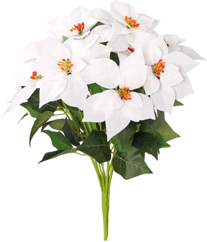 DuHouse 50 cm künstliche Weihnachtssterne, 2er-Pack 7 weiße Samt-Weihnachtssterne für Zuhause, Veranda, Baum, Garten, Innen- und Außenbereich, Weihnachtsdekoration