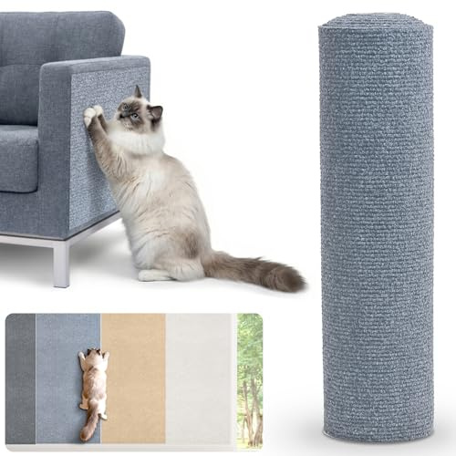 Homwiz Selbstklebende Kratzschutz Sofa Katze, 200cmx40cm Kratzmatte Selbstklebend, DIY Kratzmatte Katze Kratzteppich Kratzbrett Wand für Couch, Katzenständer, Holzgriff, Katzenturm (Grau)
