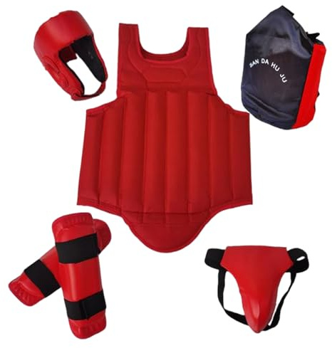 Karate Sparring Gear Protective Taekwondo sparring utrustning inkluderar hjälm, bröstskydd, benskydd och grenskydd för cykling, kampsport och mer, röd, Urlaubsdekor