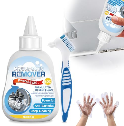 Damaile Deep Cleaning Mould Remover Gel, 8 fl oz Heavy-Duty Mould Stain Cleaner Gel with Brush & Gloves for Washing Machine Gaskets, Bathroom Grout, Kitchen Fixtures & Home Surfaces