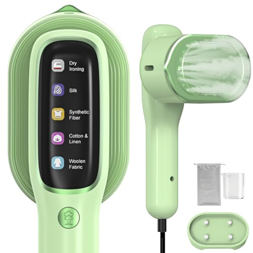 Effix Clothes Steamer, 1200W Portable Handheld Garment Steamer with 140ml Large Water Tank, 30s Fast Heat-Up, 5 Modes LED Display, 15 Mins Continuous Steam for Home, Office & Travel (green)