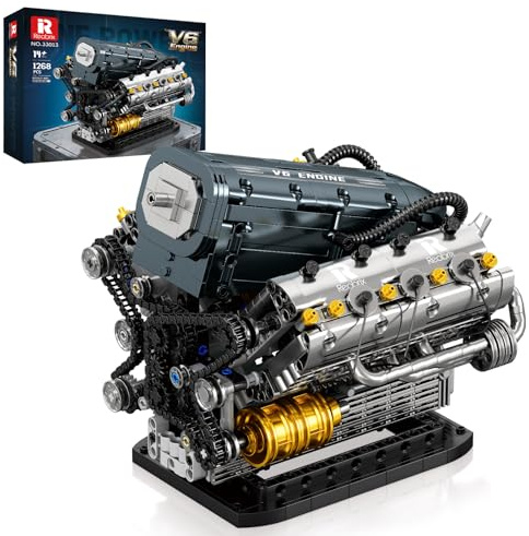Reobrix V6 Motor Bausatz für Erwachsene 33013, Mechanisches Konstruktionsspielzeug, V6 Motor Modellbausatz Technik Motor Geschenk für Erwachsene, Kunst Deko für Zuhause & Büro (1268 Teile)