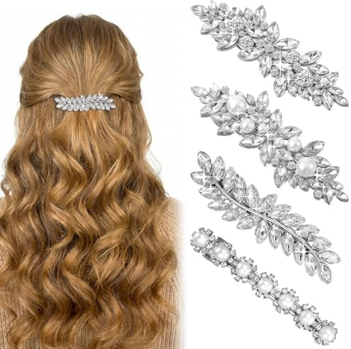Nogeqi 4 stycken strasshårklämmor silver, brudsmycken hår med strass pärlor, hårsmycke silver guld, brud, hårsmycke glitter med kristallstenar, huvudstycken smycken för bröllop (4 stilar)