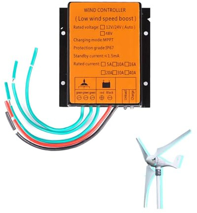 HENGJINGTR Controlador De Carga MPPT De 6000W, 12V/24V Auto 48V 10A-40A para Generador De Turbina Eólica, Regulador A Prueba De Agua, Apto para Generación De Energía Eólica Y Solar,24v