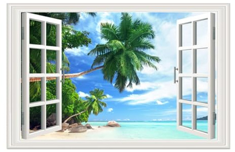 TIKODIDA Pegatina Decoración de Paisaje Natural Hogar de Pared Ventana Falsa 3d de Vinilo Removible Adhesivo Suave para Dormitorios y Guarderías